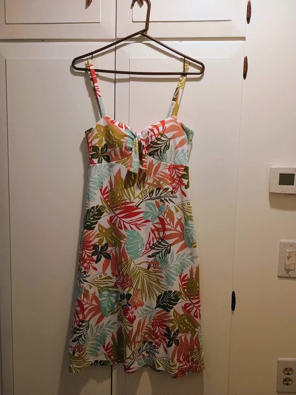 Tommy Bahama Tropical Leaf Midi Dress - White with Coral & Mint